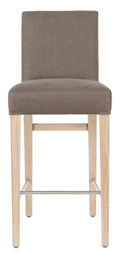 Shoreditch High Back Bar Stool - Heavyweight Linen Spelt- Pale Oak Legs - Image 3